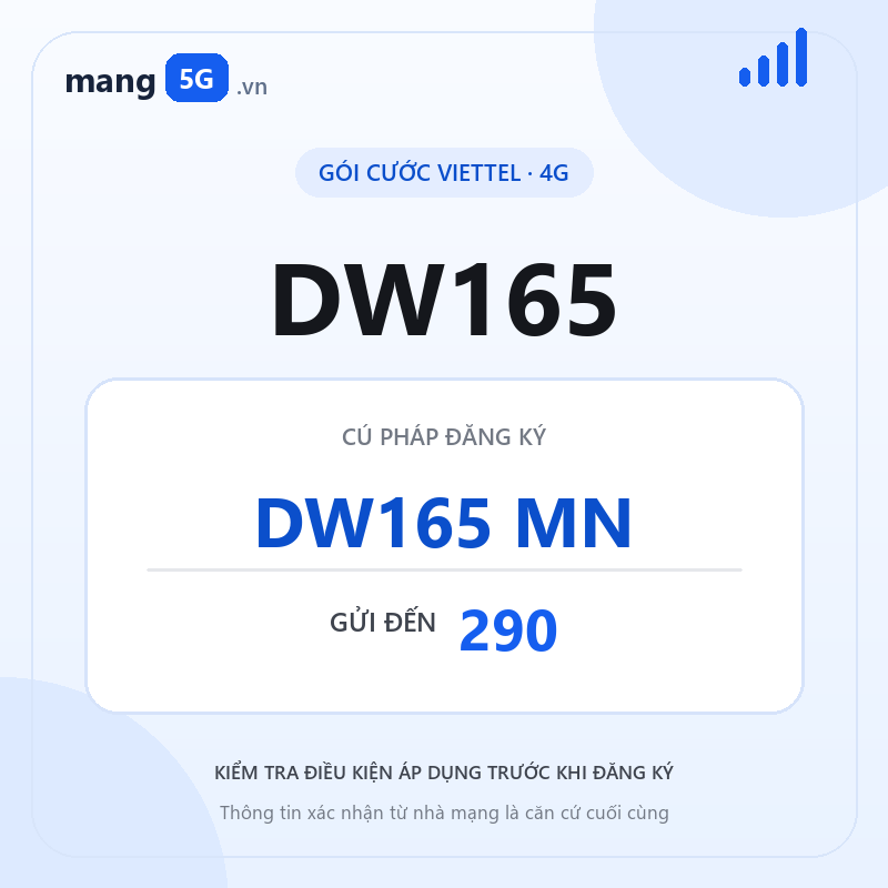 Ảnh thông tin gói DW165